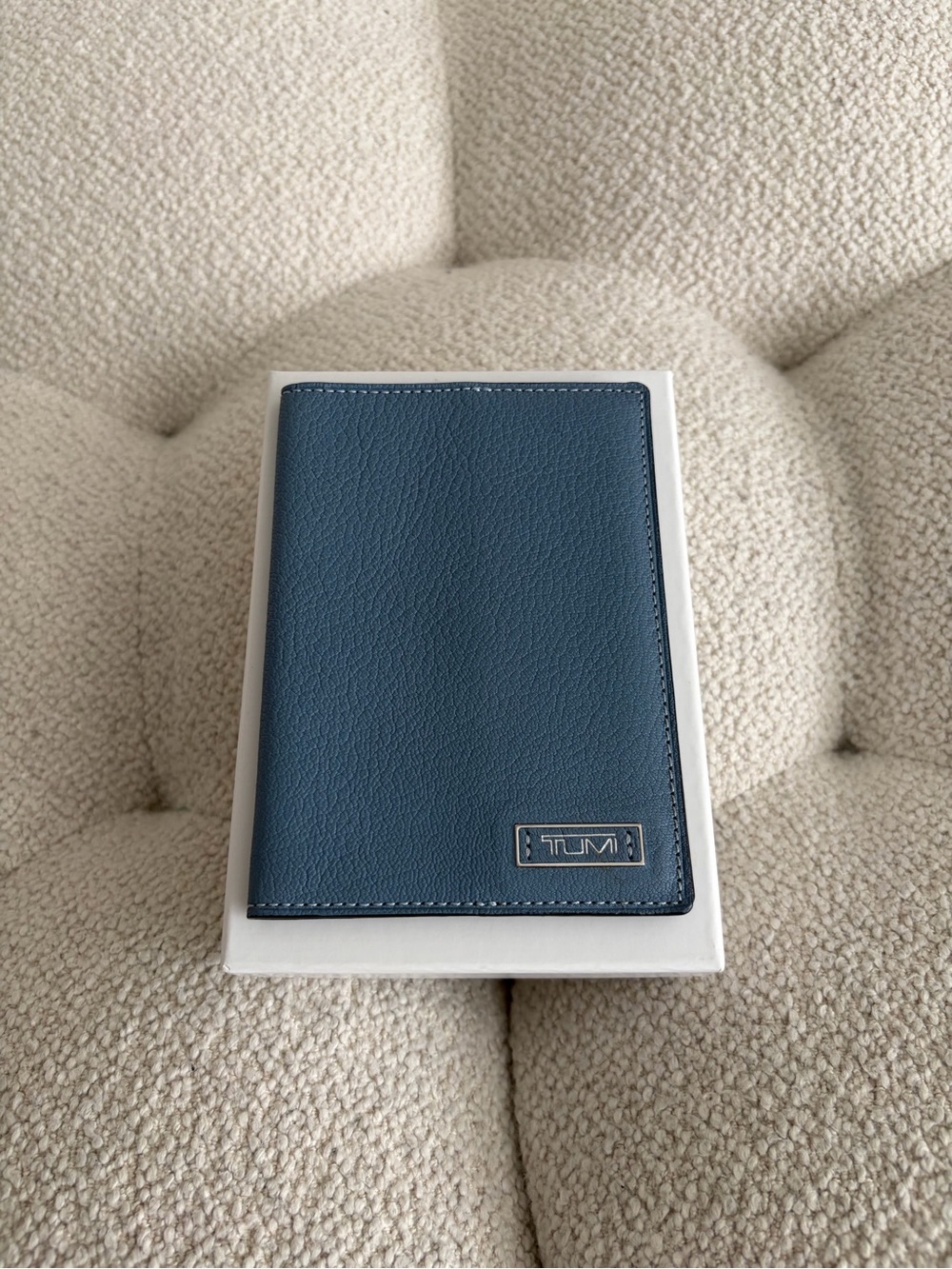 TUMI Bi-Fold Leather Passport Case Cover, Steel Blue